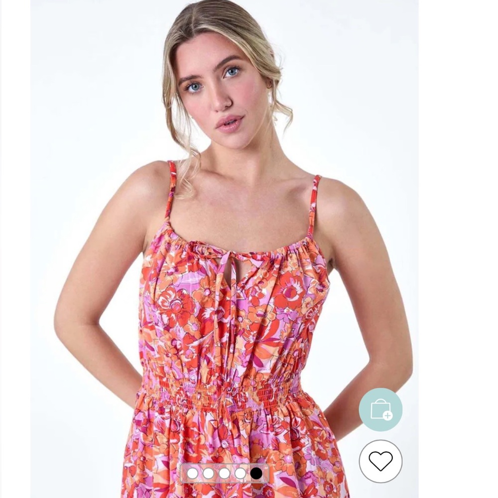 THML Abstract Floral Maxi SunDress Ruffles Spaghetti Straps Front Keyhole Pink M